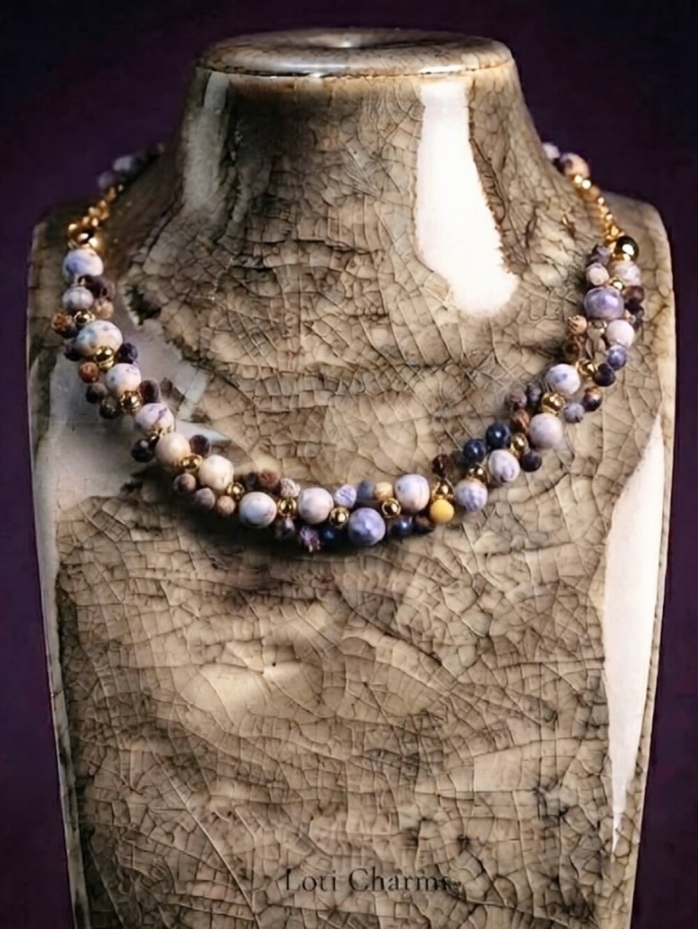 Genuine Lavender Tiffany Jasper Stones In Handwoven Bohemian Artisan Necklace